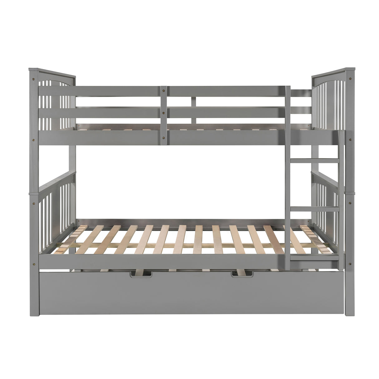 Full over Full Bunk Bed with Twin Size Trundle and Ladder-Gray(Old SKU: LP000204AAE) - Home Elegance USA