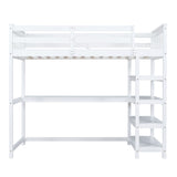 Twin Size Loft Bed with Storage Shelves and Under-bed Desk, White - Home Elegance USA