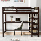 Full Size Loft Bed with Storage Shelves and Under-bed Desk, Espresso(OLD SKU:SM000246AAP-1) - Home Elegance USA