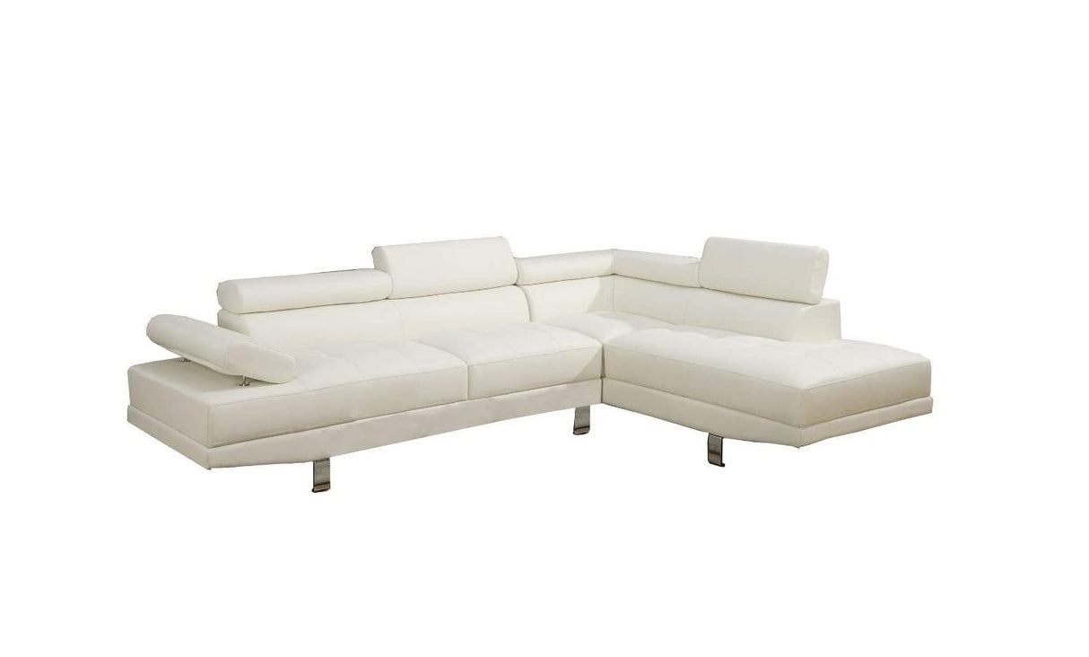 White Color Sectional Living Room Furniture Faux Leather Adjustable Headrest Right Facing Chaise & Left Facing Sofa - Home Elegance USA