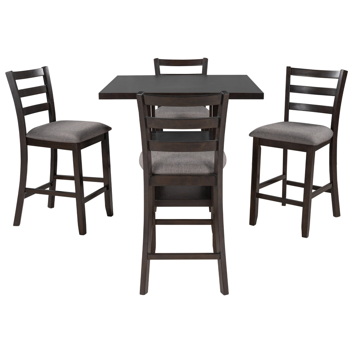 TREXM 5-Piece Wooden Counter Height Dining Set with Padded Chairs and Storage Shelving (Espresso) - Home Elegance USA