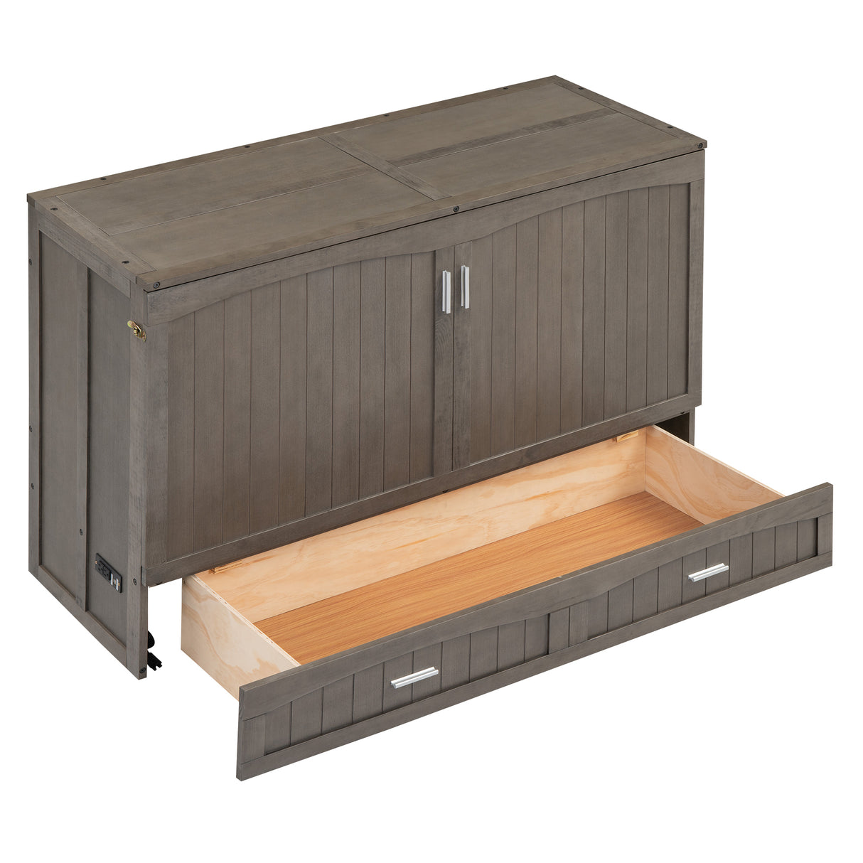 Queen Size Murphy Bed with Built-In Charging Station, Antique Grey(Expected Arrival Time: 8.9) - Home Elegance USA