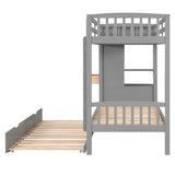 Twin Size Bunk Bed with Trundle and Attached Multifunctional Locker,Gray - Home Elegance USA