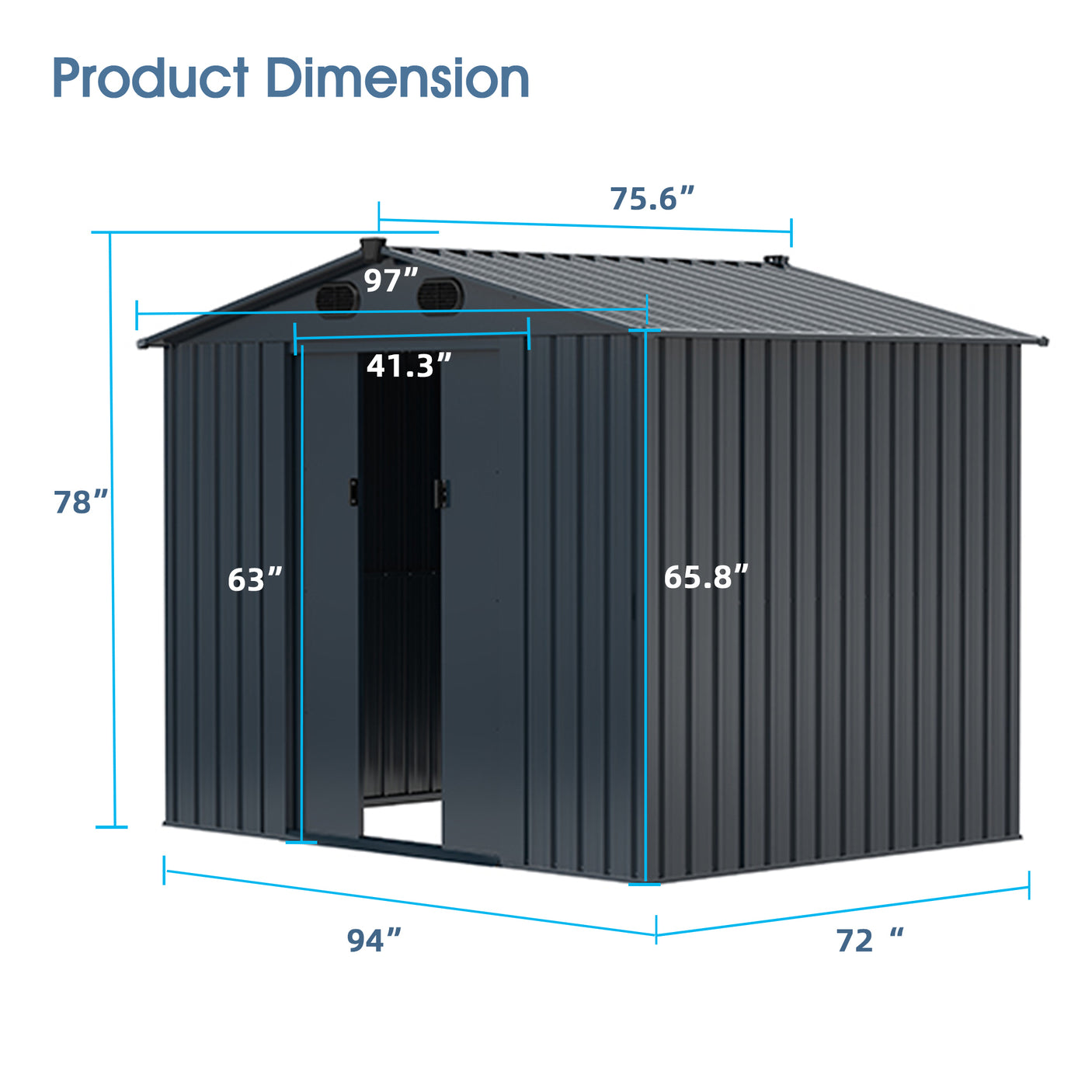 Outdoor Storage Shed, 8' X 6' Galvanized Steel Garden Shed with 4 Vents & Double Sliding Door, Utility Tool Shed Storage House for Backyard, Patio, Lawn