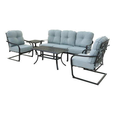 5 Piece Sofa Seating Group with Cushions, Light Blue