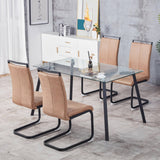 Glass Dining Table and Brown Dining Chair 4-Piece Set  Rectangular 0.31" Tempered Glass Tabletop and Black Coating Metal Dining Table size 47" W x 31"D x 30" H - Home Elegance USA