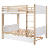 Full over Full Bunk Bed with Storage Shelves, Twin Size Trundle and Ladder, White - Home Elegance USA