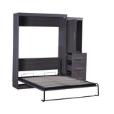 Full Size Murphy Bed with Wardrobe and Drawers, Storage Bed, can be Folded into a Cabinet, Gray - Home Elegance USA