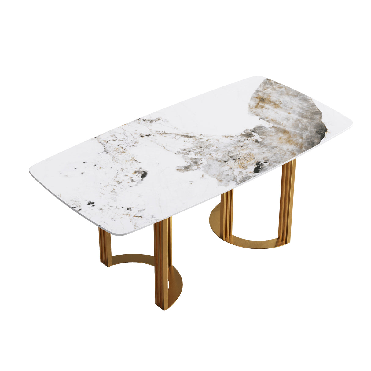 70.87"Modern artificial stone Pandora white curved golden metal leg dining table-can accommodate 6-8 people - Home Elegance USA