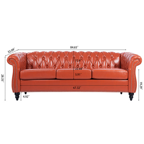 84.65" Rolled Arm Chesterfield 3 Seater Sofa - W68056682 - image - 10