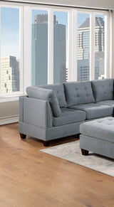 Living Room Furniture Tufted Corner Wedge Grey Linen Like Fabric 1pc Cushion Nail heads Wedge Sofa Wooden Legs - Home Elegance USA