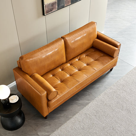 Modern Mid-Century Vegan Leather Sofa （Mocha） - Home Elegance USA