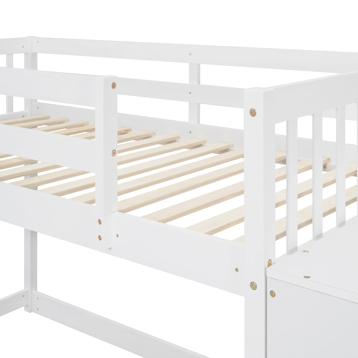 Twin over Twin Bunk Bed with 4 Drawers and 3 Shelves-White（OLD SKU: LP000067AAK） - Home Elegance USA