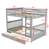 Full-Over-Full Bunk Bed with Ladders and Two Storage Drawers (Gray) - Home Elegance USA