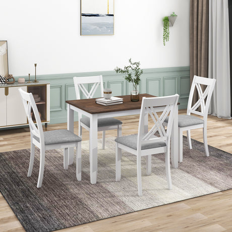 TOPMAX Rustic Minimalist Wood 5-Piece Dining Table Set with 4 X-Back Chairs for Small Places, White - Home Elegance USA