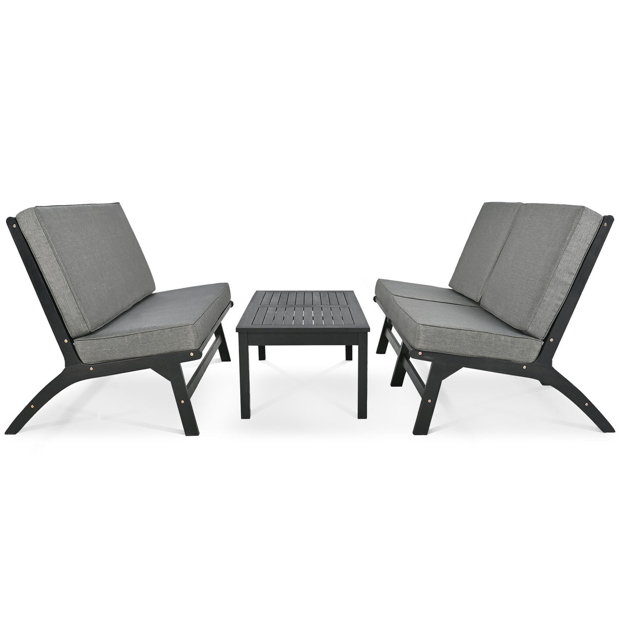 GO 4-Piece V-shaped Seats set, Acacia Solid Wood Outdoor Sofa, Garden Furniture, Outdoor seating, Black And Gray
