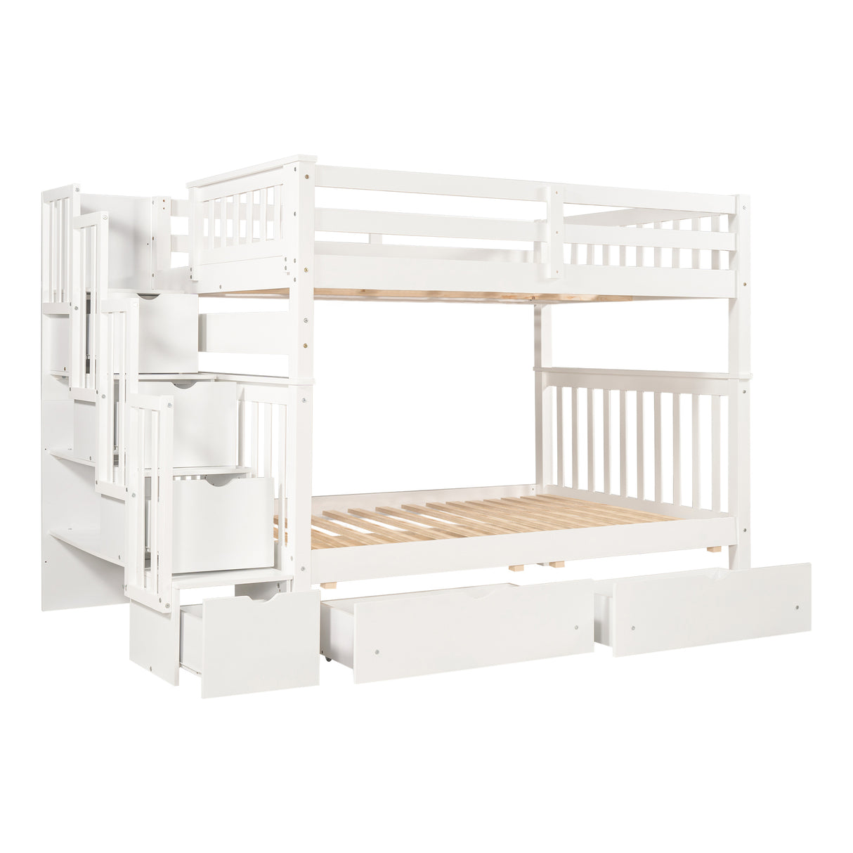 Full Over Full Bunk Bed with Shelves and 6 Storage Drawers, White(Old SKU：LP000046AAK) - Home Elegance USA