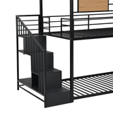 Twin Over Twin Metal Bunk Bed ,Metal Housebed with Slide and Storage Stair,Black with Black Slide(OLD SKU:LP000195AAB) - Home Elegance USA