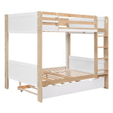 Full over Full Bunk Bed with Storage Shelves, Twin Size Trundle and Ladder, White - Home Elegance USA