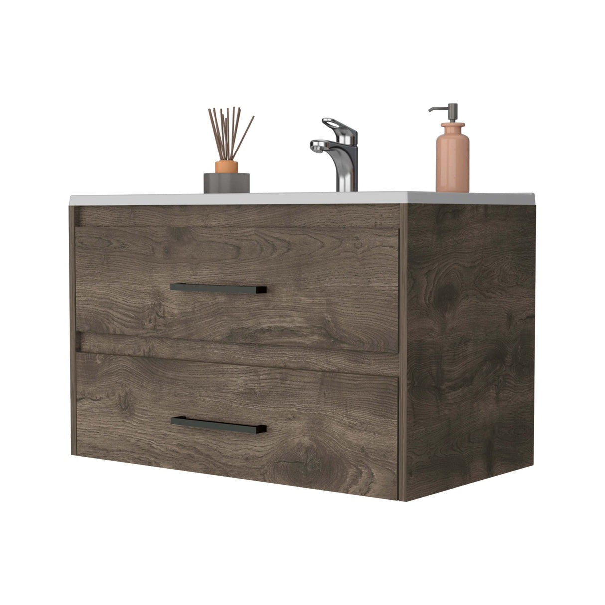 Lafayette 2-Drawer Wall Mounted Bathroom Vanity in Dark Brown and White