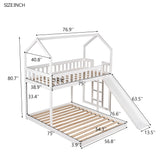 Twin over Full House Bunk Bed with Slide and Built-in Ladder,Full-Length Guardrail,White - Home Elegance USA