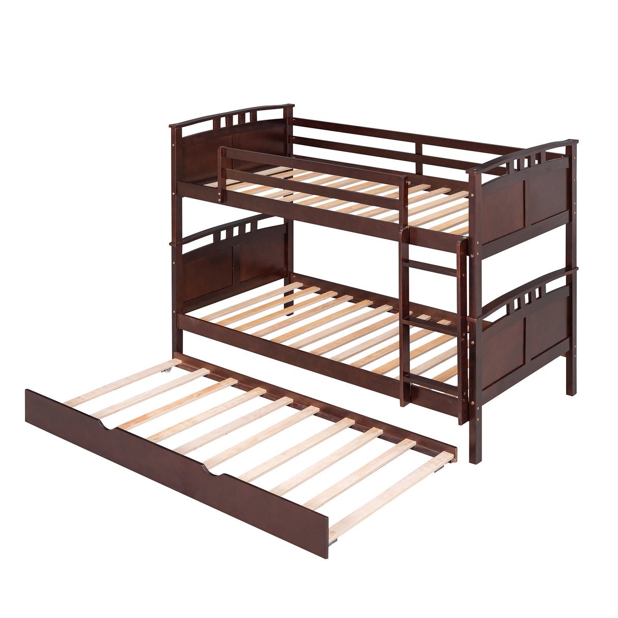 Twin-Over-Twin Bunk Bed with Twin size Trundle , Separable Bunk Bed for Bedroom - Espresso - Home Elegance USA