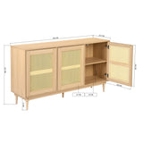 59" Rattan TV Stand for 65/70 inch TV Living Room Storage Console Entertainment Center,3 open doors Home Elegance USA