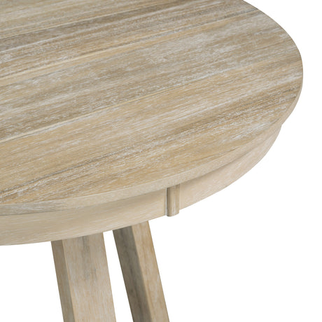 TREXM 5-Piece Retro Functional Dining Set, Round Table with a 16"W Leaf and 4 Upholstered Chairs for Dining Room and Living Room (Natural)