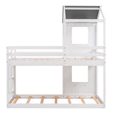 Twin Over Twin Bunk Bed Wood Bed with Roof, Window, Guardrail, Ladder (White)(OLD SKU :LP000056AAK) - Home Elegance USA