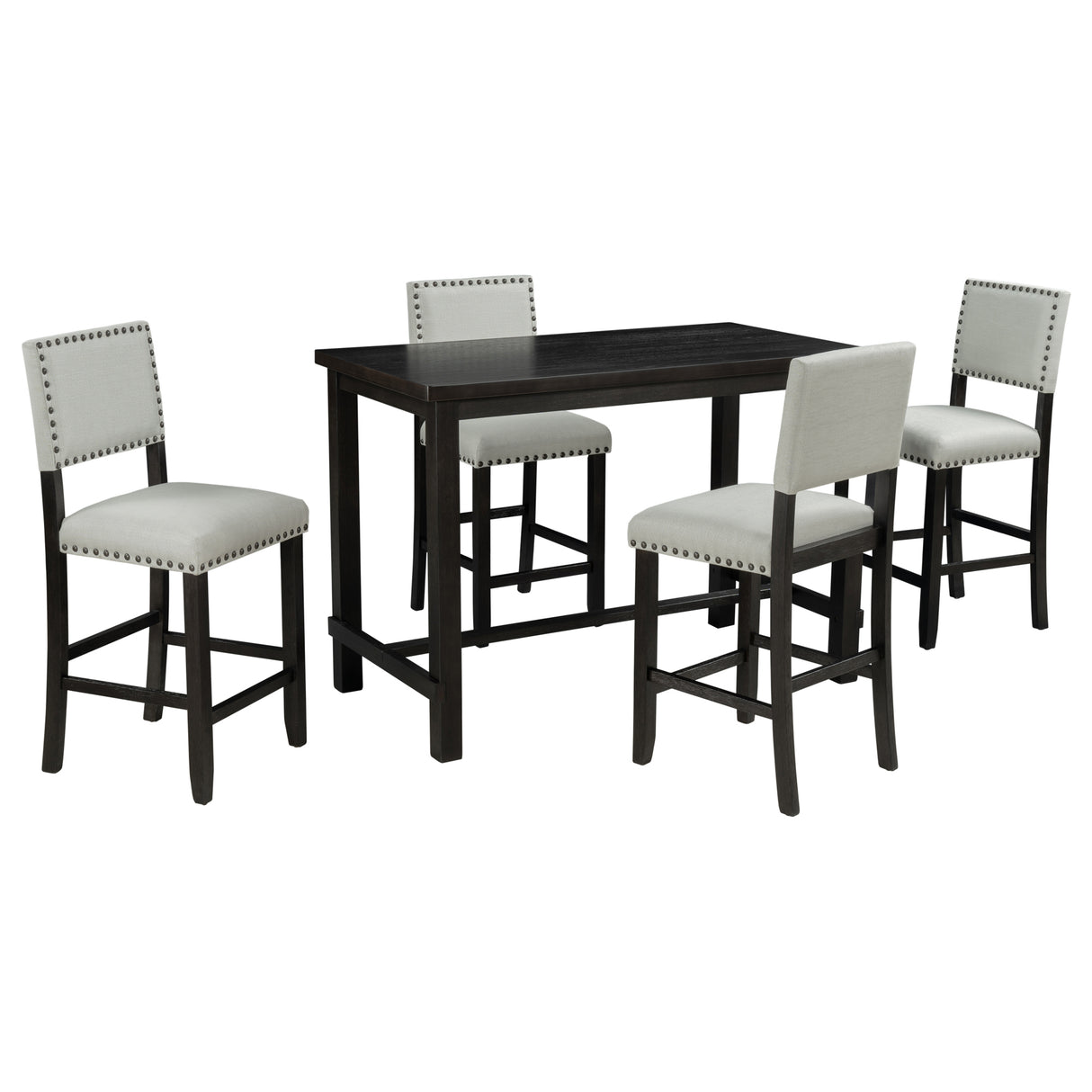 TREXM 5-Piece Counter Height Dining Set, Classic Elegant Table and 4 Chairs in Espresso and Beige - Home Elegance USA