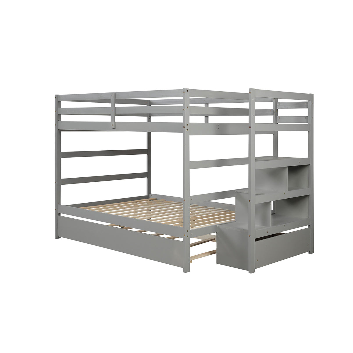 Full over Full Bunk Bed with Twin Size Trundle (Gray)(OLD SKU :LP000033AAE) - Home Elegance USA