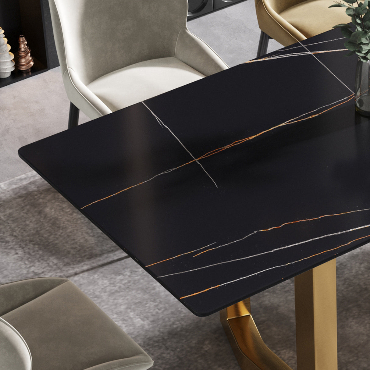 70.87" modern artificial stone black straight edge golden metal leg dining table-can accommodate 6-8 people - Home Elegance USA