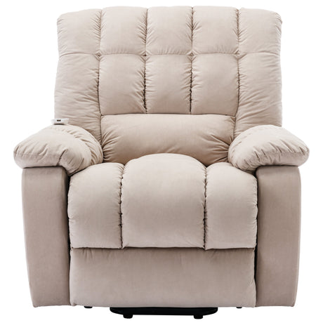 Massage Recliner Chair Electric Power Lift Recliner Chairs with Heat, Vibration, Side Pocket for Living Room Bedroom, Beige Home Elegance USA