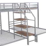 Metal Twin over Twin & Twin Bunk Bed, Triple Bunk Bed with Storage Shelves Staircase, Silver - Home Elegance USA