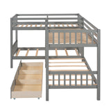 Twin L-Shaped Bunk bed with Drawers-Gray(OLD SKU :LP000038AAE) - Home Elegance USA