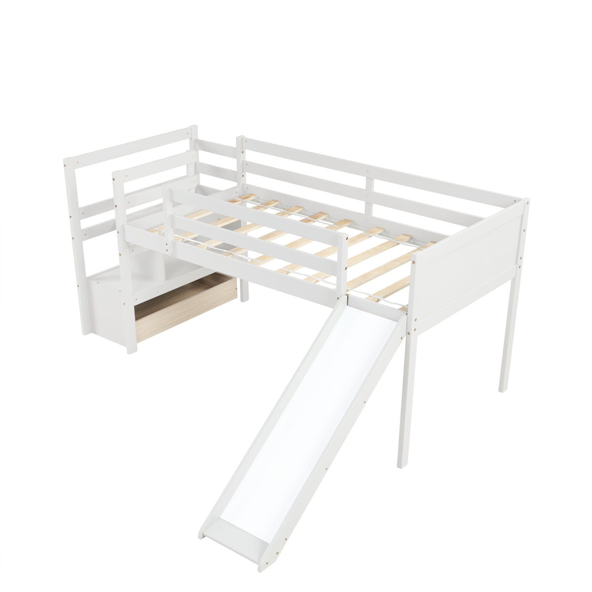 Twin Low Loft Bed with Stairs and Slide