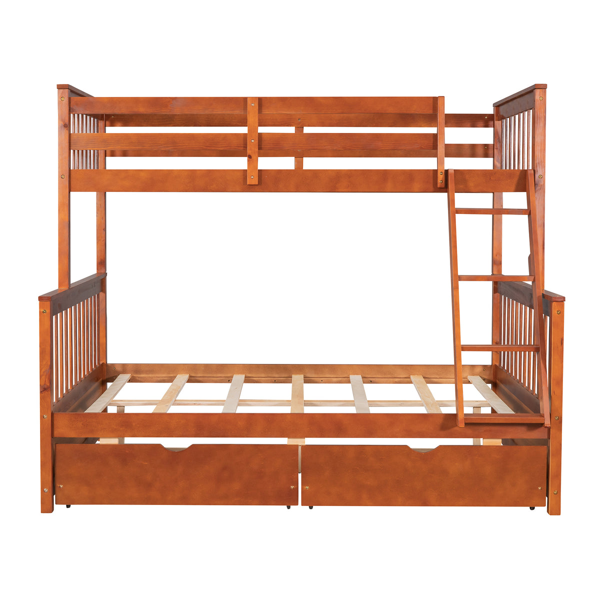 Twin-Over-Full Bunk Bed with Ladders and Two Storage Drawers (Walnut) ( old sku:LT000165AAD） - Home Elegance USA