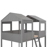 Full Over Full WoodBunk Bed with Roof, Window, Guardrail, Ladder (Gray)( old sku: LP000031AAN ) - Home Elegance USA