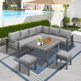 6 - Pieces Outdoor Dining Set, Grey Aluminum Frame with Dark Grey Cushions | Home Elegance USA