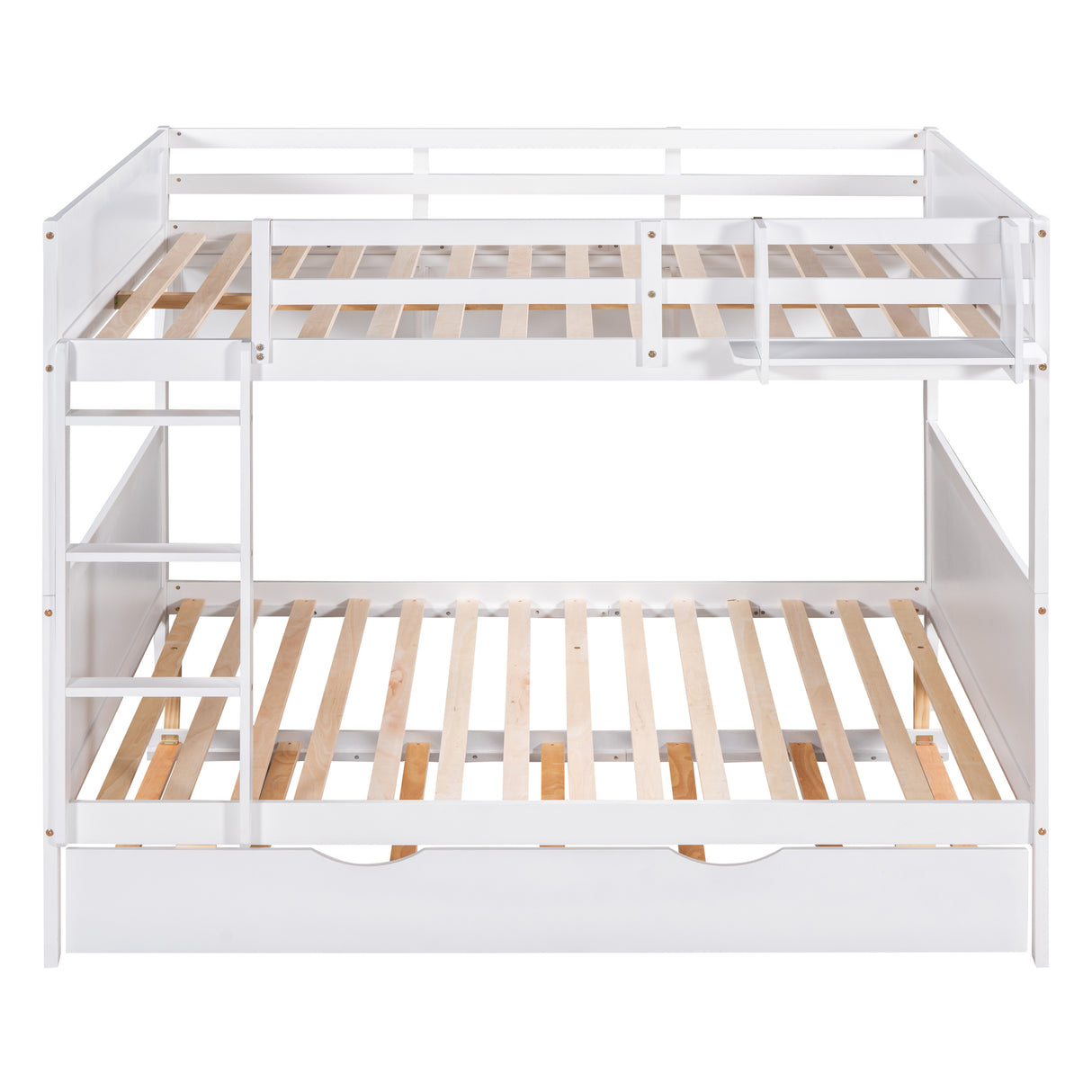 Full-Over-Full Bunk Bed with Twin size Trundle , Separable Bunk Bed with Bookshelf for Bedroom-White - Home Elegance USA