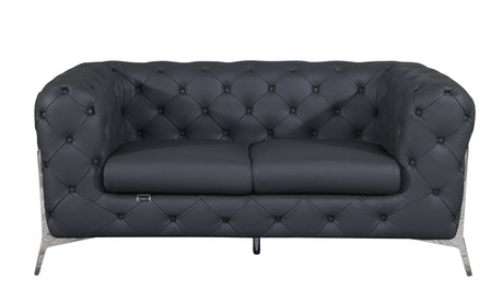 Global United Transitional Top Grain 100% Italian Leather Upholstered Loveseat Home Elegance USA