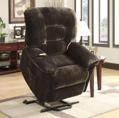 Coaster Furniture - Chocolate Upholstered Power Lift Recliner - 601026