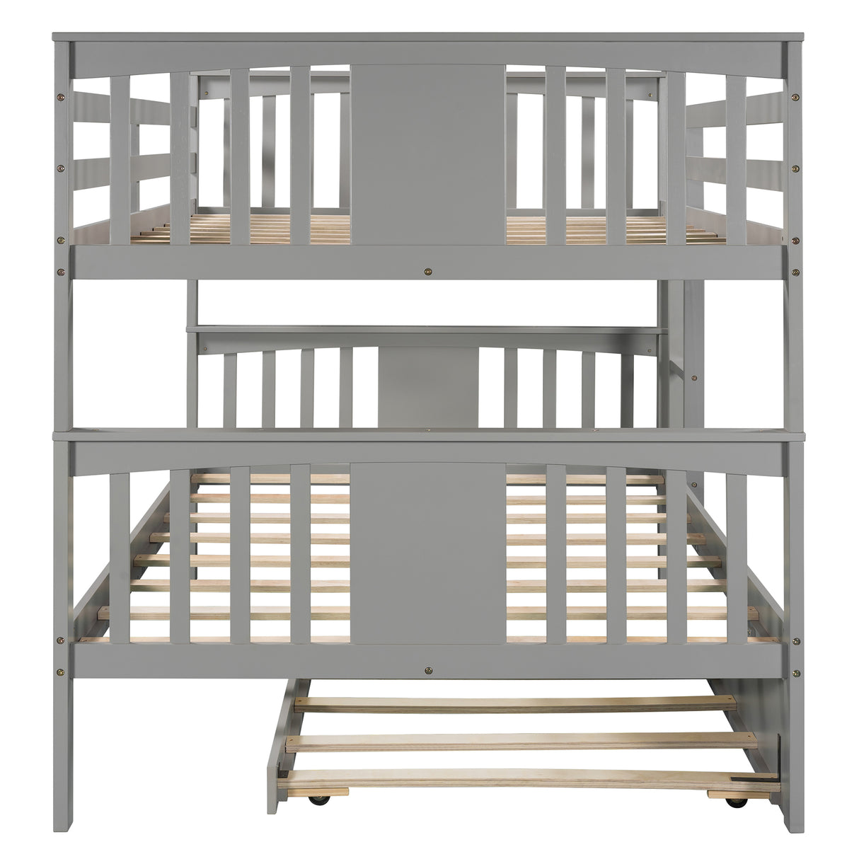 Full over Full Bunk Bed with Twin Size Trundle and Ladder-Gray(Old SKU: LP000204AAE) - Home Elegance USA