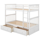 Twin over Twin Bunk Bed with Drawers, Convertible Beds, White - Home Elegance USA