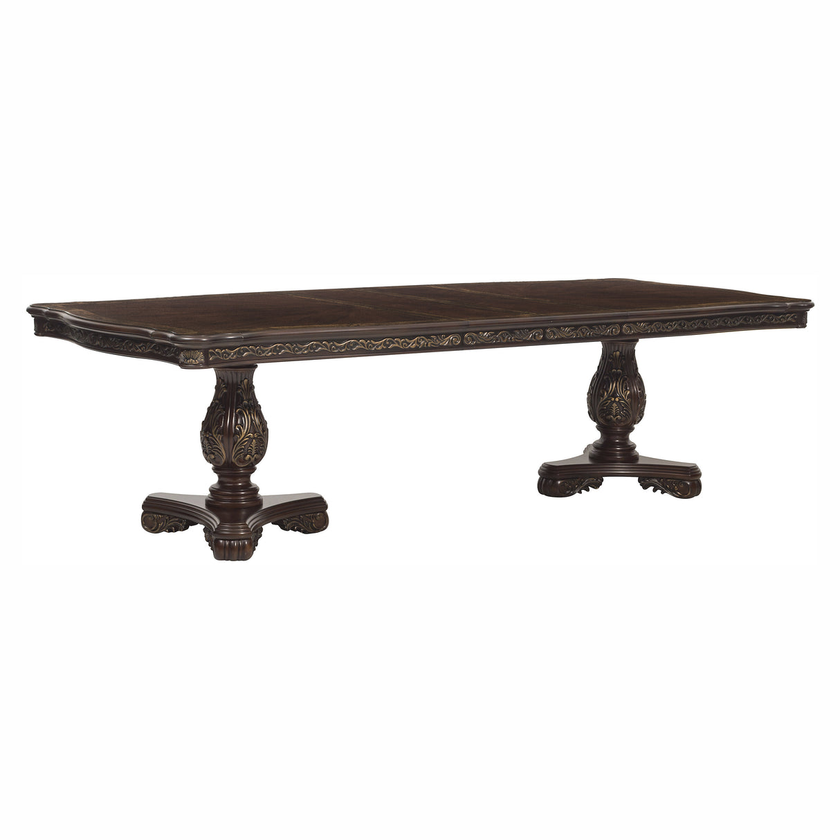 Beautiful Traditional Design 1pc Rectangular Dining Table with 2x Extension Leaf Cherry Finish with Gold Tipping - Home Elegance USA