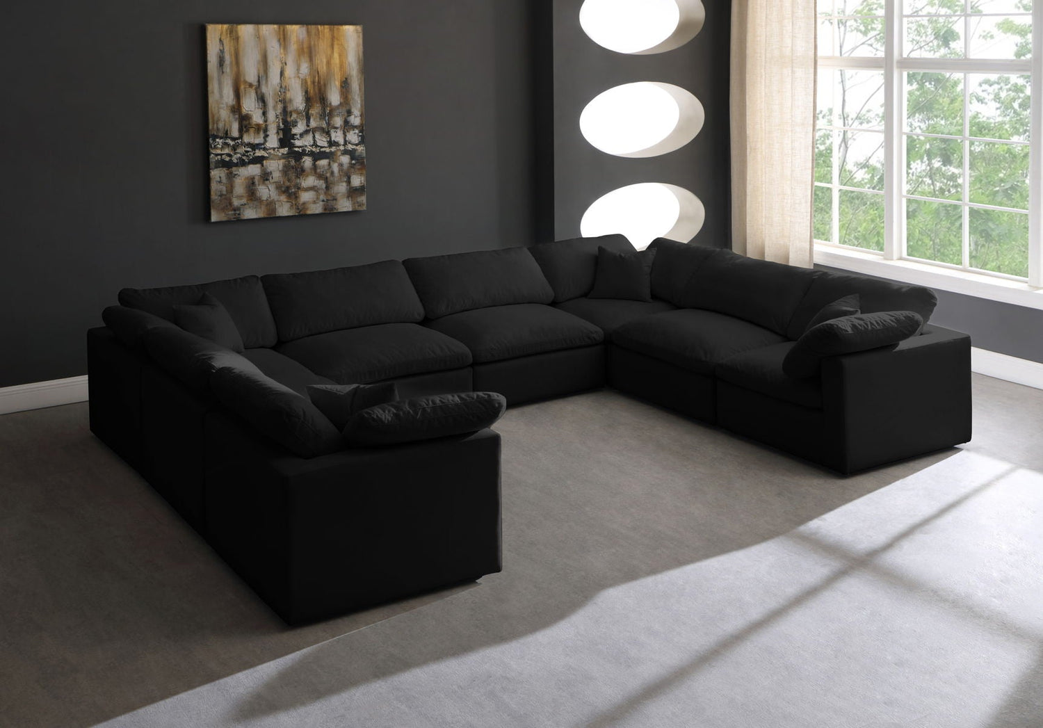 Plush Cloud Modular Sectional Sofa in Black Fabric with customizable design and luxurious cushions- Home Elegance USA - Home Elegance USA