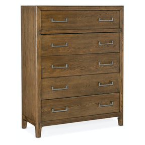 Hooker Furniture Chapman Five-Drawer Chest – Sorrel Finish, White Oak Veneers, Custom Pewter Hardware, Contemporary Style