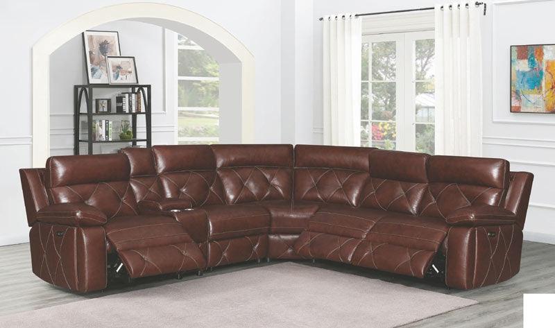 Brown Leather Power Reclining Sectional Chester 603440PP | Coaster | Home Elegance USA