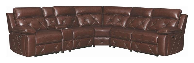 Brown Leather Power Reclining Sectional Chester 603440PP | Coaster | Home Elegance USA