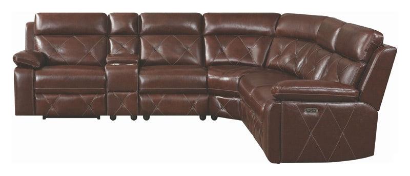 Brown Leather Power Reclining Sectional Chester 603440PP | Coaster | Home Elegance USA